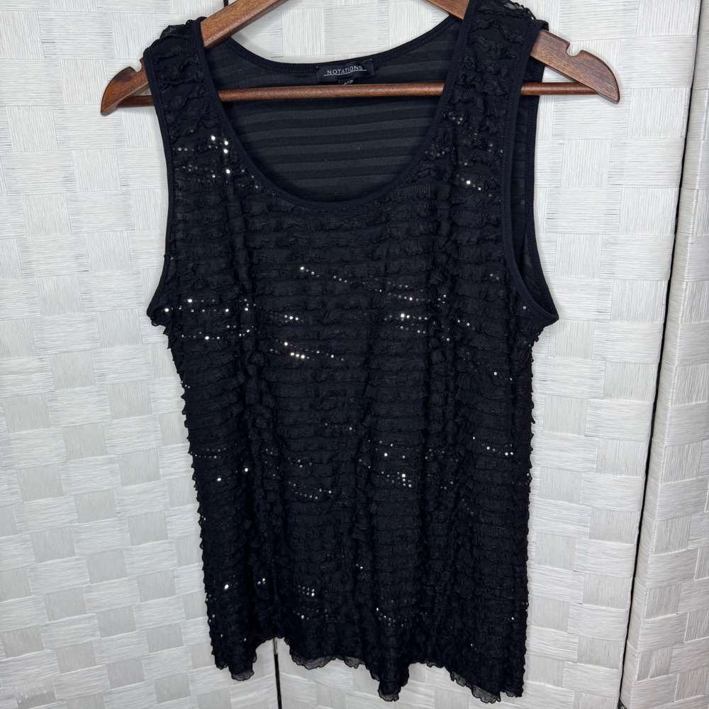 Y2K Notations Womens Large Black Ruffle Sequin Shimmer Whimsigoth L